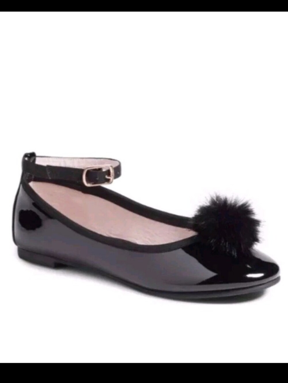 Ruby & Bloom Kilie Patent Leather Black Mary Jane Flats With Pom